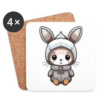Bande dessinée d’hiver lapin - Dessous de verre (lot de 4) - blanc - Devant