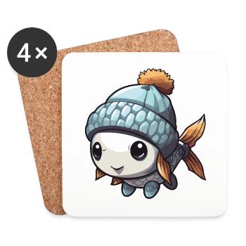 Bande dessinée d’hiver de poisson - Dessous de verre (lot de 4) - blanc - Devant