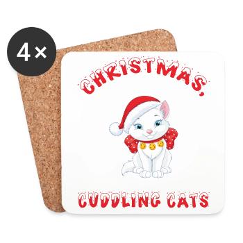 Chat, Câlin, Amour Animal, Noël, Amour Chats, - Dessous de verre (lot de 4) - blanc - Devant
