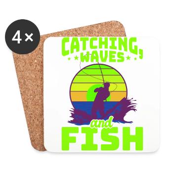 Angel, Angler, Fischer Fischen und Hecht Angeln - Untersetzer (4er-Set) - Weiß - Vorne