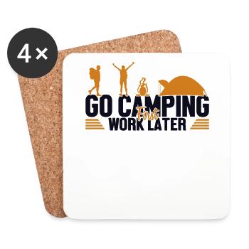 Camping D’abord Travail Plus tard Tentes Glamping Camper - Dessous de verre (lot de 4) - blanc - Devant