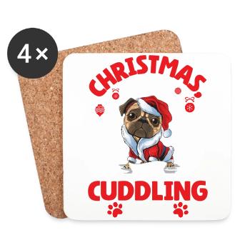 Chien, Carlin, Amour Animal, Noël, Amour et Chiens - Dessous de verre (lot de 4) - blanc - Devant