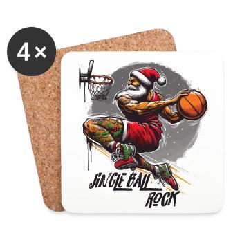 Santa Claus Slam Dunk Basketball Jingle Ball Rock - Coasters (set of 4) - white - Front
