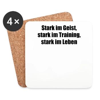 Fitness - Stark im Geist, stark im Training, - Untersetzer (4er-Set) - Weiß - Vorne