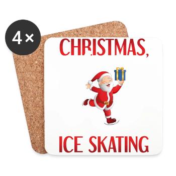 Patinage sur glace, Patinage artistique, Père Noël, Amour - Dessous de verre (lot de 4) - blanc - Devant