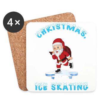Patinage sur glace, Patinage artistique, Père Noël, Amour - Dessous de verre (lot de 4) - blanc - Devant
