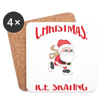 Patinage sur glace, Patinage artistique, Père Noël, Amour - Dessous de verre (lot de 4) - blanc - Devant