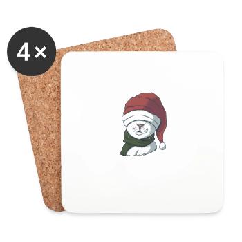 Chat, Câlin, Amour Animal, Noël, Amour Chats, - Dessous de verre (lot de 4) - blanc - Devant