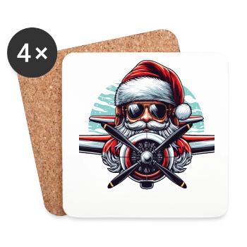 Pilote Père Noël volant avion de Noël - Dessous de verre (lot de 4) - blanc - Devant