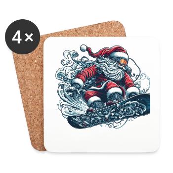 Balade en snowboard du Père Noël - Dessous de verre (lot de 4) - blanc - Devant