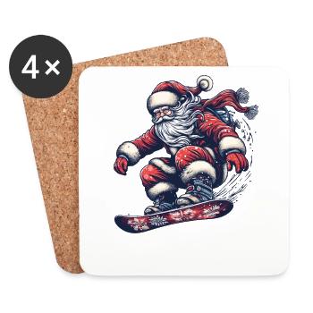 Balade en snowboard du Père Noël - Dessous de verre (lot de 4) - blanc - Devant