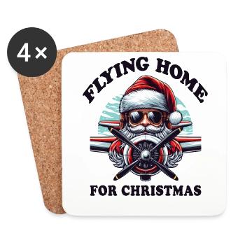Pilot Santa Flying Home for Christmas Airplane - Coasters (set of 4) - white - Front