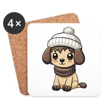 Dog Winter Animal Cute Comic - Coasters (set of 4) - white - Front