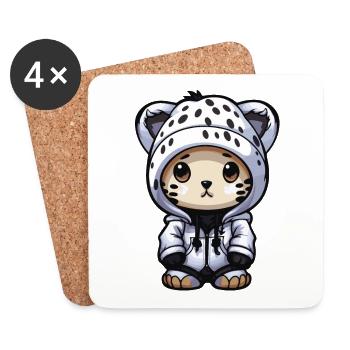 Snow Leopard Winter Leopard Animal - Coasters (set of 4) - white - Front
