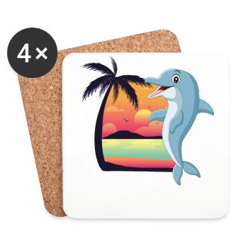 Dolphin Beach Palm Tree Sunset - Untersetzer (4er-Set) - Weiß - Vorne