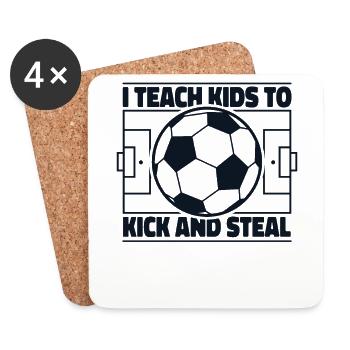 J’apprends aux enfants à donner des coups de pied et à voler le gardien de but Futbol - Dessous de verre (lot de 4) - blanc - Devant