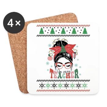 Merry Teacher Retro Groovy Christmas Xmas Women - Coasters (set of 4) - white - Front