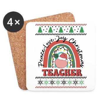 Peace Love Joy Christmas Teacher Retro Groovy - Untersetzer (4er-Set) - Weiß - Vorne