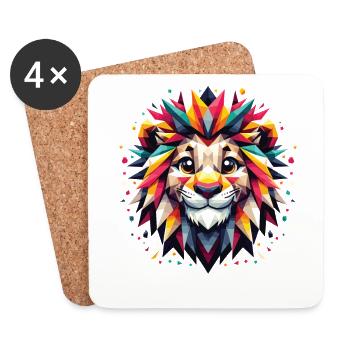 Coloré Lion Tête Lion Polygone Géométrique - Dessous de verre (lot de 4) - blanc - Devant