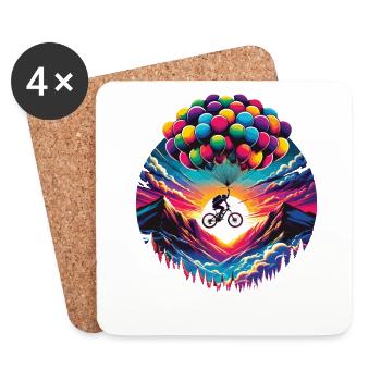 Freedom Ride Cyclist Colorful Balloons Mountains Flying - Coasters (set of 4) - white - Front