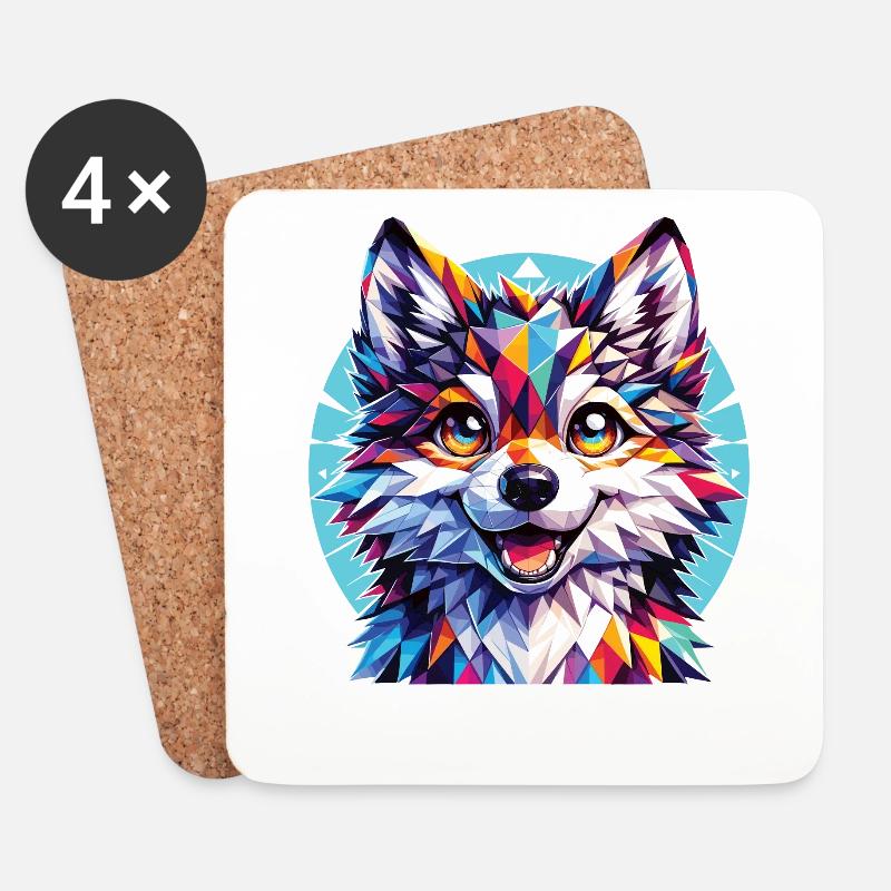 Polygon Wolf Junge - Untersetzer (4er-Set) - Weiß