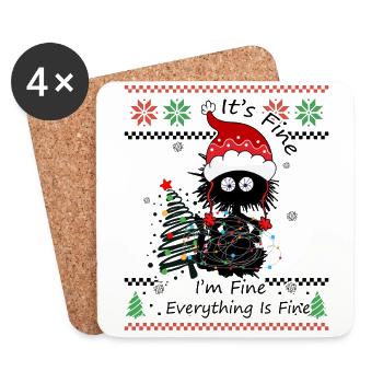 It's fine I'm fine Black Cat Retro Ugly Christmas - Untersetzer (4er-Set) - Weiß - Vorne