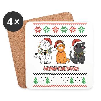 Meowy Christmas Santa Cats Retro Ugly Christmas - Coasters (set of 4) - white - Front