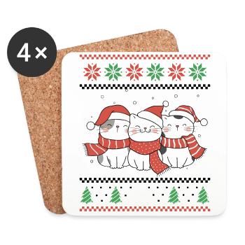 Meowy Christmas - Santa Cats Retro Ugly Christmas - Untersetzer (4er-Set) - Weiß - Vorne