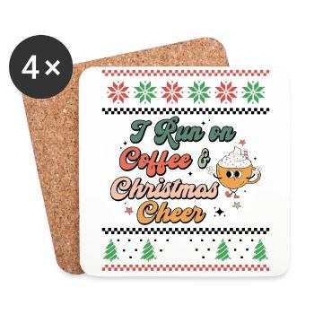 I run on Coffee & Christmas Cheer Retro Ugly Xmas - Untersetzer (4er-Set) - Weiß - Vorne