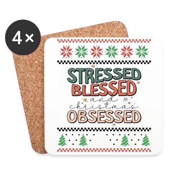 Stressed and Christmas Obsessed - Ugly Christmas - Untersetzer (4er-Set) - Weiß - Vorne