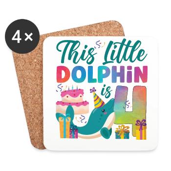 Aquarelle de dauphin 4e anniversaire - Dessous de verre (lot de 4) - blanc - Devant
