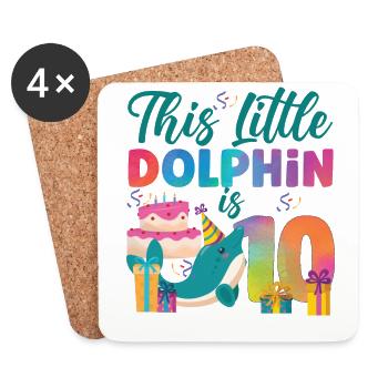 Dolphin 10th Birthday Watercolor - Coasters (set of 4) - white - Front