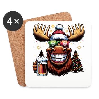 Elch Rentier Weihnachten Bier - Untersetzer (4er-Set) - Weiß - Vorne