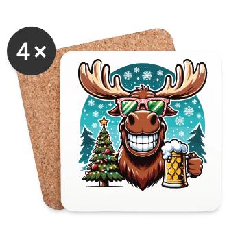 Moose Reindeer Christmas Beer Drink - Coasters (set of 4) - white - Front