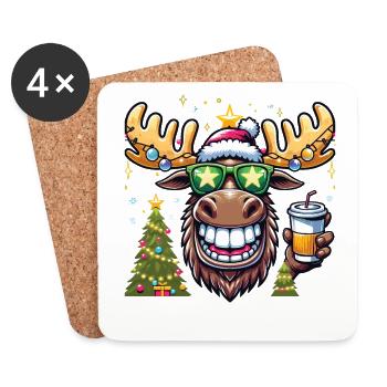 Elch Rentier Weihnachten Coffee To Go - Untersetzer (4er-Set) - Weiß - Vorne