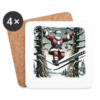 Santa Claus Tightrope Walk Christmas - Coasters (set of 4) - white - Front