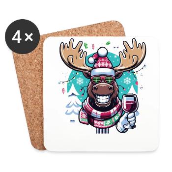 Elch Rentier Weihnachten Wein - Untersetzer (4er-Set) - Weiß - Vorne