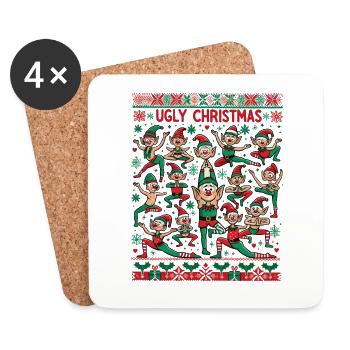 Elves Dancing Yoga Ugly Christmas Sweater - Coasters (set of 4) - white - Front