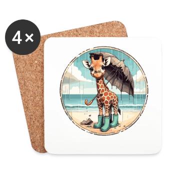 Giraffe on the beach in rubber boots with umbrella - Coasters (set of 4) - white - Front