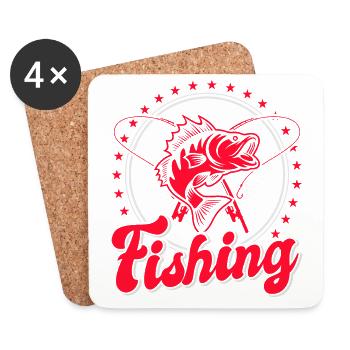 Pêche, pêcheur, pêcheur et pêche au brochet - Dessous de verre (lot de 4) - blanc - Devant