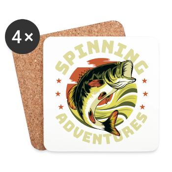 Pêche, pêcheur, pêcheur et pêche au brochet - Dessous de verre (lot de 4) - blanc - Devant
