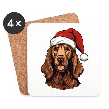 Setter irlandais tête de chien Portrait de Noël - Dessous de verre (lot de 4) - blanc - Devant
