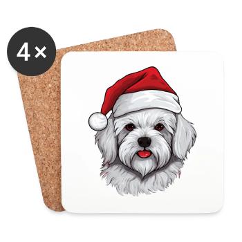 Malteser Hund Kopf Weihnachten Portät - Untersetzer (4er-Set) - Weiß - Vorne