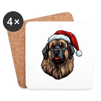 Portrait de Noël tête de chien Leonberg - Dessous de verre (lot de 4) - blanc - Devant