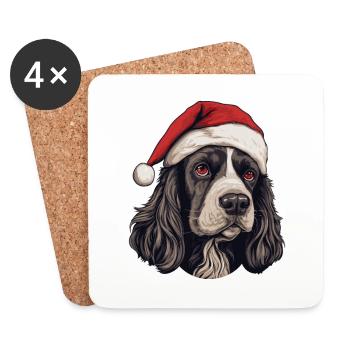 Cocker Spaniel Dog Head Christmas Portrait - Coasters (set of 4) - white - Front