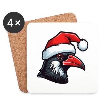 Krähe Kopf Rabe Weihnachten Portät - Untersetzer (4er-Set) - Weiß - Vorne