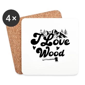 I love Wood - Outdoor Traveling Hiking Nature - Coasters (set of 4) - white - Front
