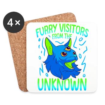 Katze Alien, UFO, UAP, Space, Weltraum Flugobjekt - Untersetzer (4er-Set) - Weiß - Vorne