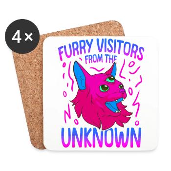 Katze Alien, UFO, UAP, Space, Weltraum Flugobjekt - Untersetzer (4er-Set) - Weiß - Vorne