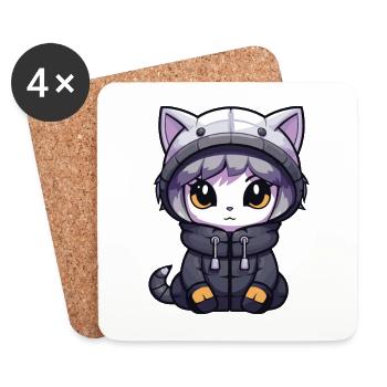 Katze Winter Tier Baby Anime - Untersetzer (4er-Set) - Weiß - Vorne